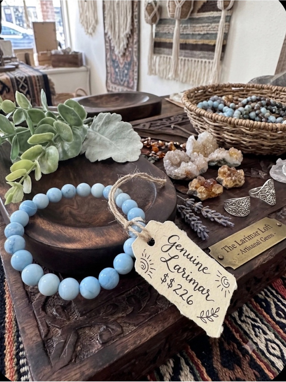 Larimar Beaded Bracelet Genuine Gemstone - Picture 2 of 2